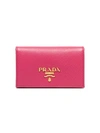 Prada Logo Detail Textured Leather Wallet In Pink