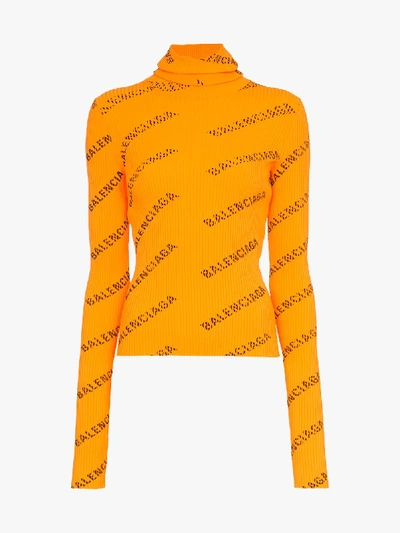 Balenciaga Logo Print Long Sleeved T-shirt In Orange | ModeSens