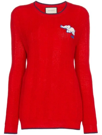 Gucci Elephant Embroidered Wool Jumper In Red