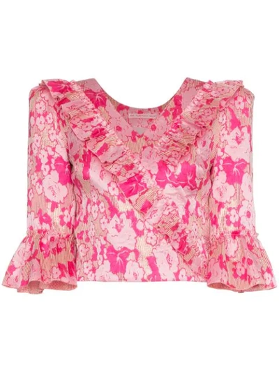 The Vampire's Wife Ruffle-detail Wrap Top - Pink