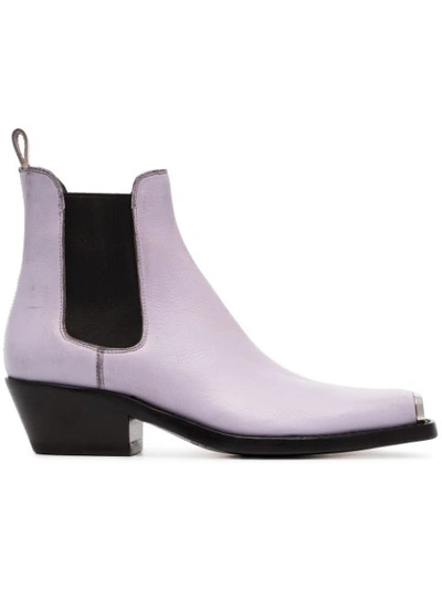 Calvin Klein 205w39nyc Claire Metal-trimmed Textured-leather Ankle Boots In Pink