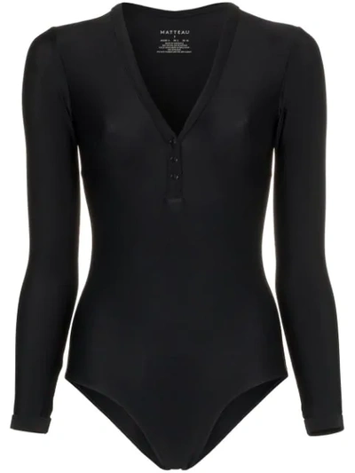 Matteau Long Sleeve Button Front Maillot Swimsuit In Black