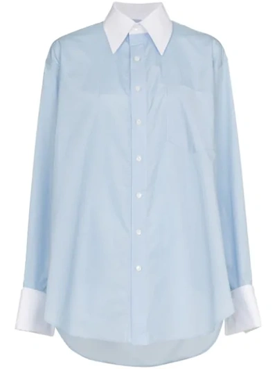 Matthew Adams Dolan Asymmetric Hem Cotton Oxford Shirt In Blue