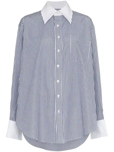 Matthew Adams Dolan Stripe Print Cotton Oxford Shirt In Blue