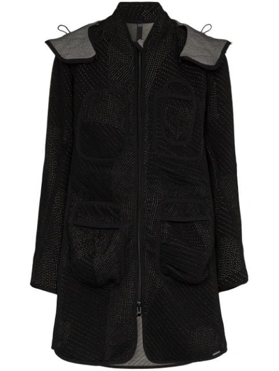 Byborre Stitch Detail Hooded Parka Coat In Black