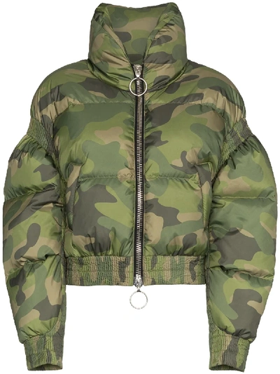 Ienki Ienki Poodle Camo Print Cropped Puffer Jacket - Green