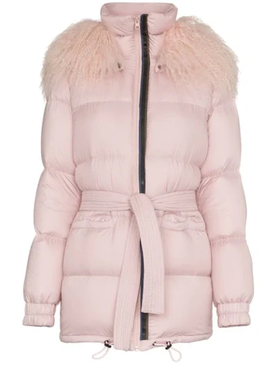 Mr & Mrs Italy Mongolian Fur Collar Feather Down Puffer Coat In Pink