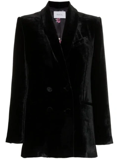 Racil Double Breasted Shawl Collar Silk Blend Velvet Blazer In Black
