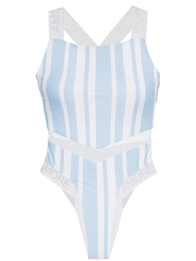 Ambra Maddalena Crush Mesh Insert Swimsuit In Blue