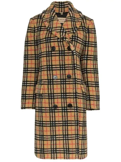 Burberry Double-breasted Check Faux Shearling Coat In Black