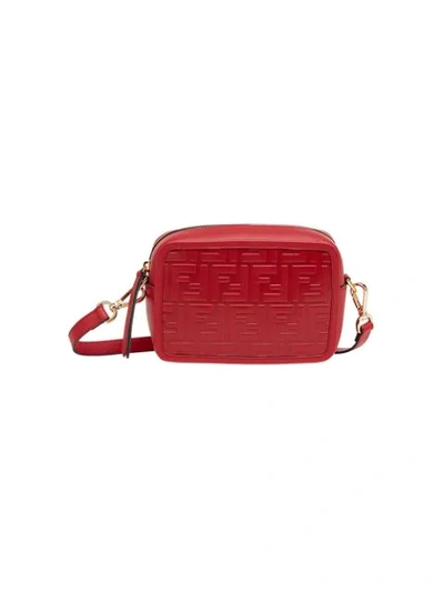 Fendi Red Logo Embossed Mini Leather Camera Bag