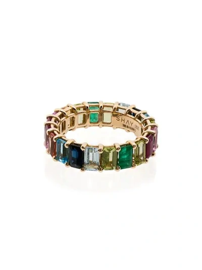 Shay 18k Yellow Gold And Multicoloured Rainbow Eternity Ring In Pink