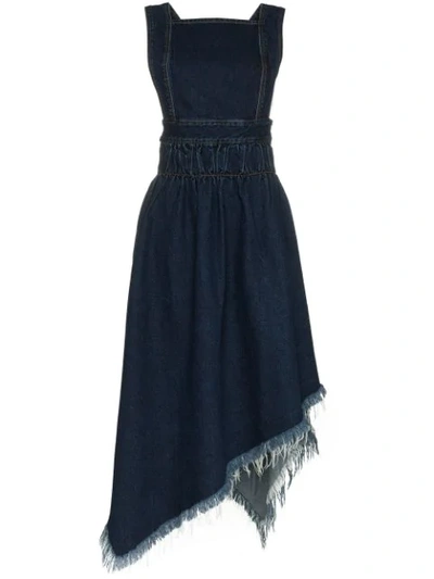 Marques' Almeida Marques'almeida Frayed Hem Apron Denim Dress In Red