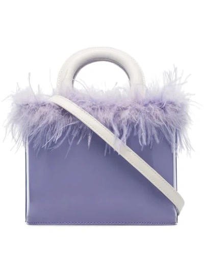 Staud Purple Nic Feather Embellished Patent Leather Tote Bag