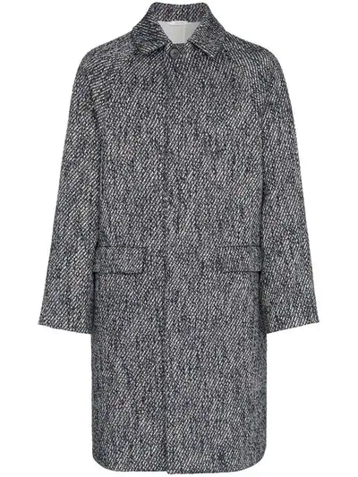 Jil Sander Single Breasted Herringbone Virgin Wool Blend Coat In Blue