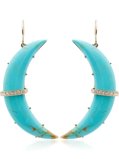 Andrea Fohrman 14k Yellow Gold And Turquoise Crescent Diamond Earrings