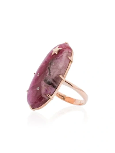 Andrea Fohrman 14k Rose Gold And Pink Calcite Oval Diamond Ring