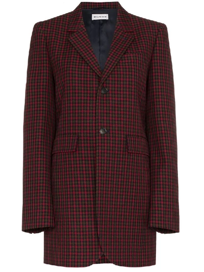 Balenciaga Single-breasted Checked Wool Jacket In Red