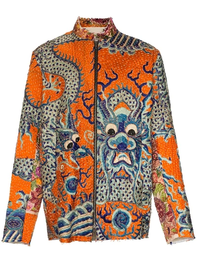 By Walid 18th Century Qing Embroidered Silk Jacket - Orange