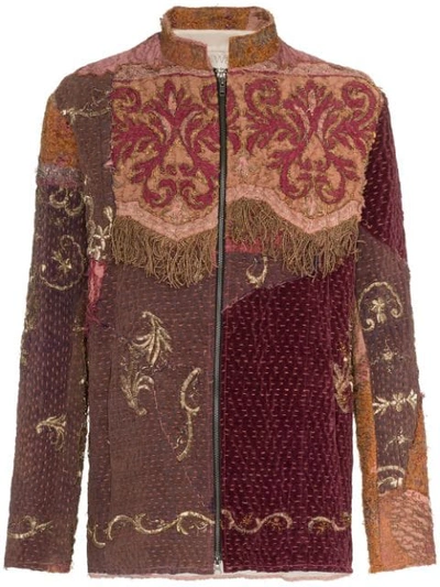 By Walid Embroidered Panel Silk Jacket In Purple