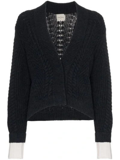 Le Kasha France Cropped Cable Knit Cardigan In Blue