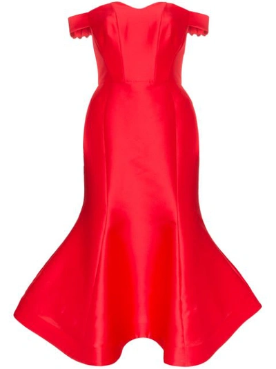 Vika Gazinskaya Off The Shoulder Silk Midi Dress In Red