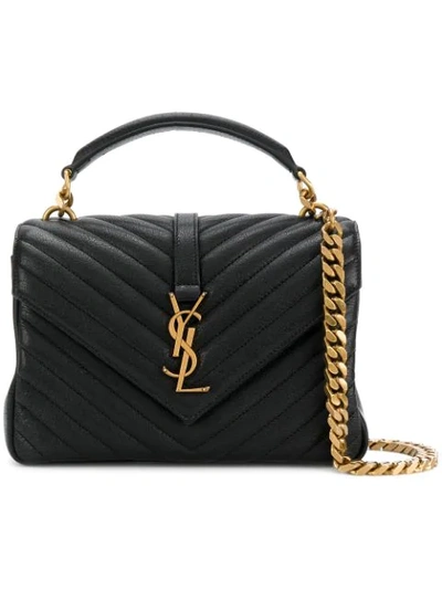 Saint Laurent Black College Medium Quilted Leather Shoulder Bag In Black
