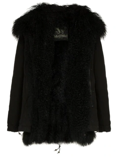 Mr & Mrs Italy Shearling Trimmed Hooded Parka In Black