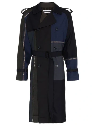 Children Of The Discordance Multi Patch Stripe Cotton Trench Coat In Blue