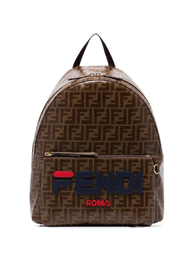Fendi Brown, Blue And Red  Mania Logo Backpack