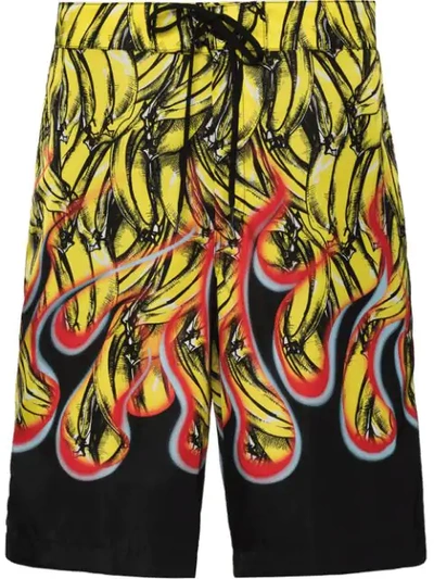 Prada Banana And Flame-print Swim Shorts In Yellow