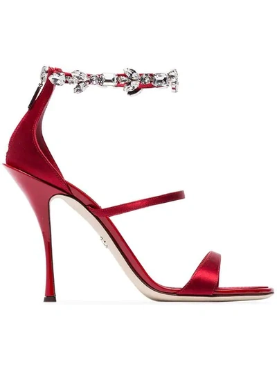 Dolce & Gabbana Red 105 Crystal Embellished Satin Sandals