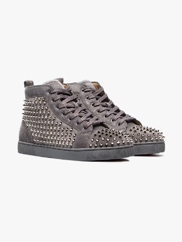 Christian Louboutin Louis Junior Spiked Suede Sneakers In Gray For Men ...