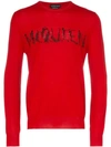 Alexander Mcqueen Dancing Skeleton Logo Text Wool Jumper In Red