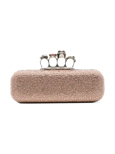 Alexander Mcqueen Jeweled Four-ring Crystal Embellished Clutch Bag In Pink