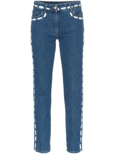Moschino Low Rise Painted Seam Detail Jeans In Blue
