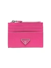 Prada Fluorescent Pink Logo Plaque Zip Leather Purse