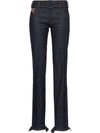 Prada Belted Ruffle Hem Jeans In Blue