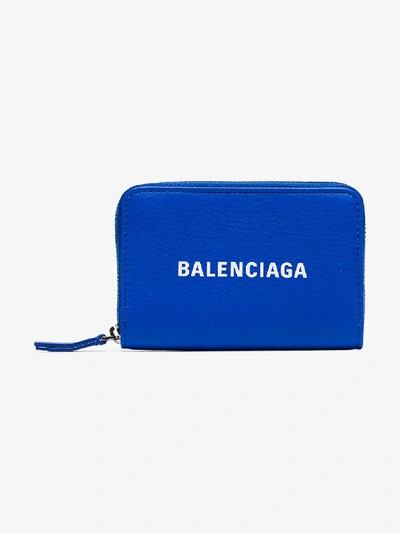 Balenciaga Logo-print Textured-leather Zip-around Wallet In 4265 Blue