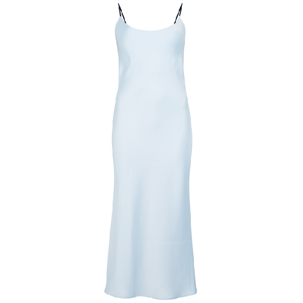 light blue satin slip dress