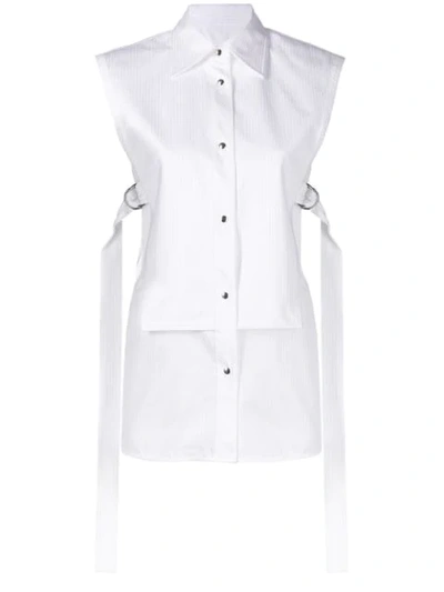 Helmut Lang Belted Layered Striped Cotton-poplin Shirt In White