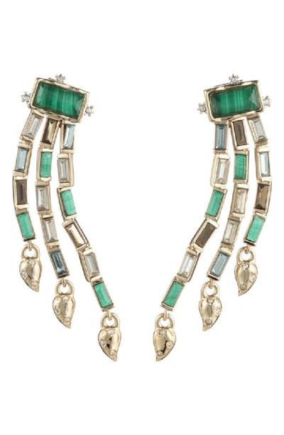 Alexis Bittar Retro Gold Collection Fancy Baguette Sculptural Earrings In Green/ Gold