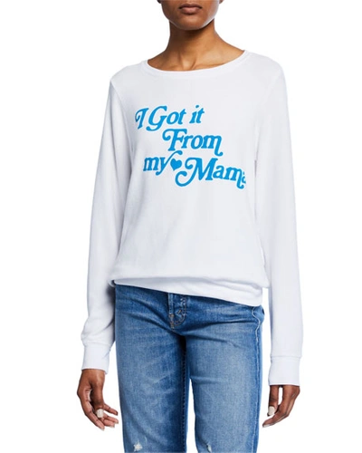 Wildfox Got It From Mama Scoop-neck Pullover Sweater In Clean White
