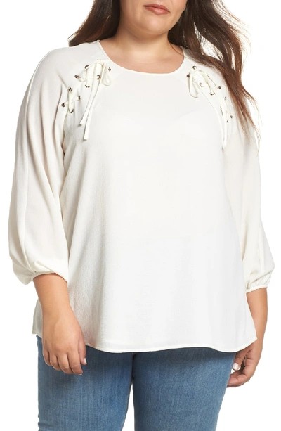 Vince Camuto Lace-up Shoulder Top In Pearl Ivory