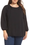 Vince Camuto Lace-up Shoulder Top In Rich Black