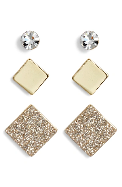 Area Stars Bling Square Set Of 3 Earrings In Gold