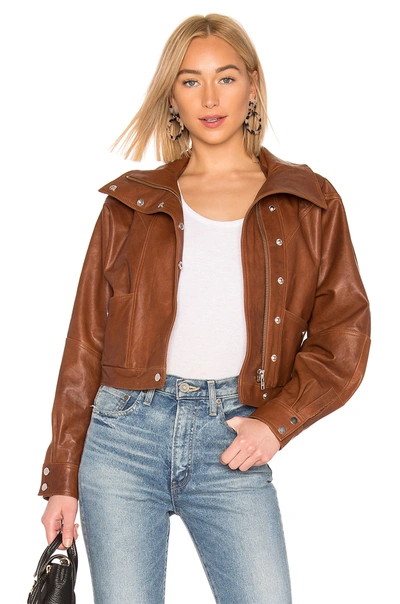 Lpa Oversized Leather Jacket In Brown