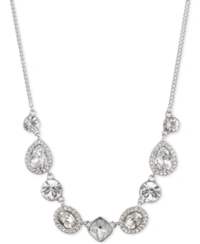 Givenchy Silver-tone Crystal & Stone Collar Necklace, 16" + 3" Extender In Rhodium