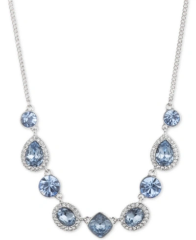 Givenchy Silver-tone Crystal & Stone Collar Necklace, 16" + 3" Extender In Blue