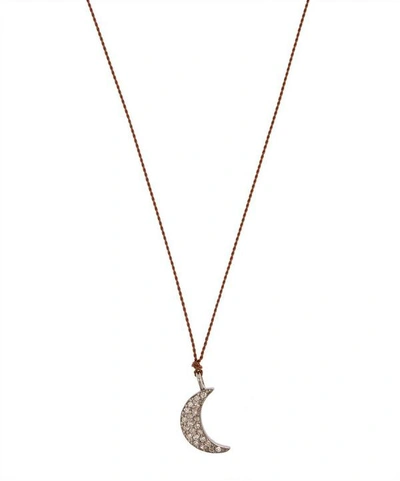 Margaret Solow Silver Diamond Crescent Moon Cord Necklace